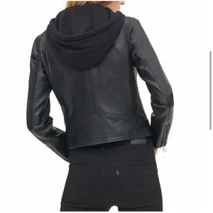 Levi’s Faux Leather Moto Jacket with Hood Size Small thumbnail 2