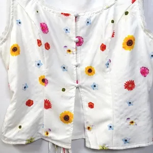 Unbranded Floral Tank Top Lace Trim Button Front Tie Back White Multi‎ Medium thumbnail 4