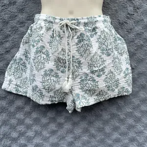 Rachel Zoe Floral Pajama Set 2 Pc Cotton Shorts Top Blue Green floral White M thumbnail 6