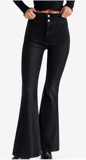 Free People Jayden‎ High Waist Flare Jeans Women's 27 Onyx Boho thumbnail 1