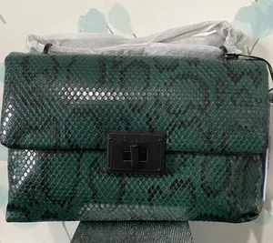 Nicole Miller Black and Green Snake Skin Crossbody Chain Link Strap Purse thumbnail 1