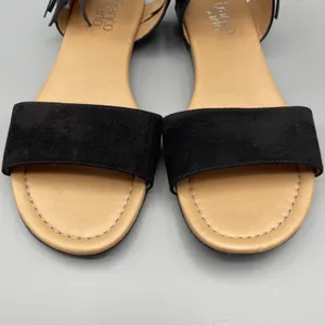 Franco Sarto Sandals Size 8 Black Leather Gladiator Fringed Ankle Strap Open Toe thumbnail 3