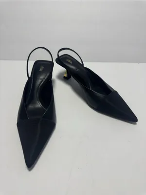 Zara Women's Kitten Heels Size 38 Black with Gold Sexy Holiday Party thumbnail 2