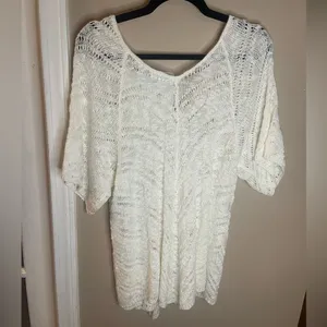 Dress Barn cream crotched lightweight v-neck top sweater woman’s Large EUC thumbnail 5