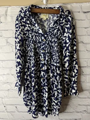 Maeve by Anthropologie Women’s Navy and White Patterned Button-Front Top thumbnail 6