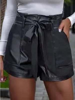 Mustard Seed Black High-Rise Faux Leather Tie-Waist Shorts thumbnail 1