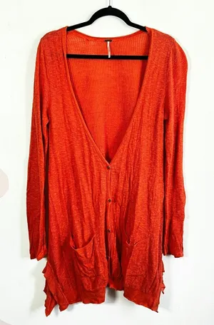 Free People Ribbed Knit Cardigan Orange Button Front Size‎ Medium thumbnail 1
