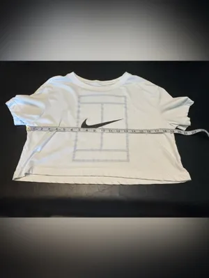 Nike White Cropped Oversized Swoosh Tee size Small thumbnail 7