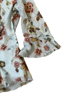 Y2K Light Blue Floral Ruffle Top Bell Sleeves Ethereal Feminine Romantic Boho thumbnail 5
