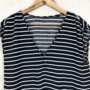 Abercrombie Womens Stripe V-Neck Blouse Top S Navy White Nautical Coastal Preppy thumbnail 2