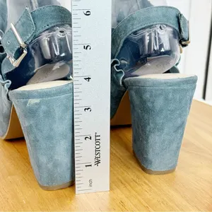 Seychelles by Anthropologie Sightseeing Suede Slingback Peep Toe Heels‎ Teal 9 thumbnail 10