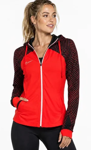 Nike Women’s Dri-Fit Red/Orange & Black Zip Hoodie-Small thumbnail 1