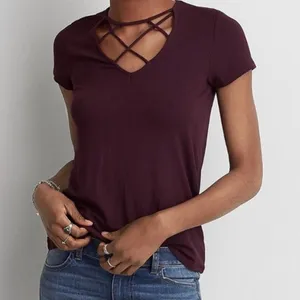 American Eagle  soft & sexy ribbed knit caged tee thumbnail 1