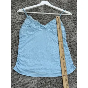 Vintage Y2K Light Blue Lace Trim Cami Top Ruched Bow Babydoll Tank Women’s S thumbnail 7