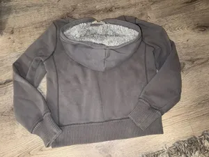 Y2K Vntge Aeropostale 87 Grey Half Zip Hoodie w/ Faux Fur Hood XL thumbnail 11