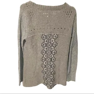 Free People Small‎ Wool Blend Cardigan Sweater Women's Lace Accent Gray Boho thumbnail 5