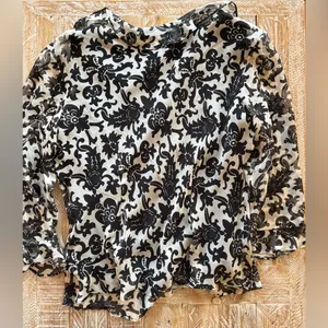 🖤ECI New York Women’s 100% Silk Ruffle Blouse Beaded & Black Tank Layer🖤 ~large thumbnail 4