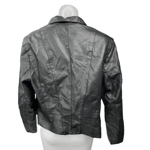 City Chic Women's Black Faux Leather Vegan Full Zip Biker Moto Coat Jacket Sz S thumbnail 2