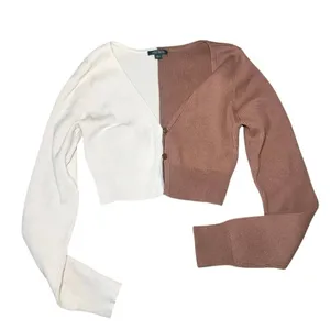 Wild Fable Color Block Crop Cardigan Soft Rib Knit Coquette Sweater S Cream thumbnail 2