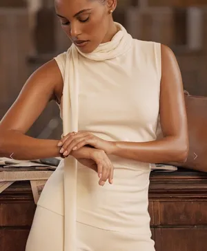 House of CB CLEMENTINE Ivory Cashmere Draped Tank And Scarf Size M thumbnail 1