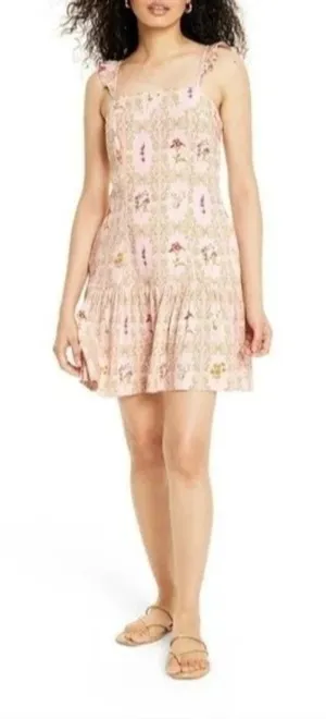 Agua Bendita X Target Womens XXL Light Pink Floral Tiered Mini Dress With Pocket thumbnail 1