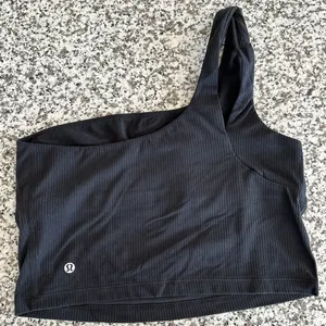 LULULEMON Ribbed Nulu Asymmetrical Yoga Tank Top in Black Sz. 10 thumbnail 8