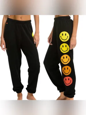 Aviator Nation Black Smiley Sunset Graphic Sweatpants - Size Medium thumbnail 2