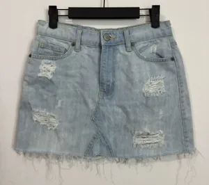 Aeropostale Distressed Light Wash Denim Mini Skirt Raw Hem Size 2 thumbnail 1