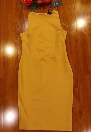 Shinestar Mustard Fitted Dress Large thumbnail 1