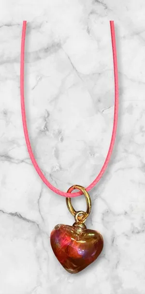 Pink Cord Necklace with Iridescent Heart Pendant thumbnail 1