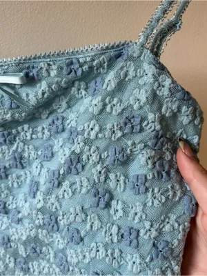 Light Blue Floral Lace Camisole Tank Top thumbnail 3