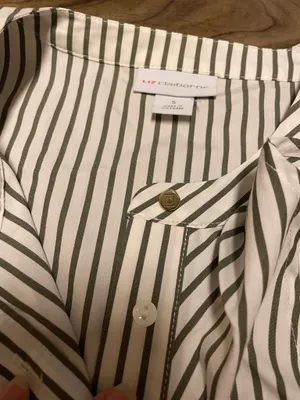 Liz Claiborne Sleeveless Olive and White Striped Peplum Cotton Top Size Small thumbnail 7