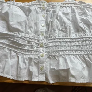 Madewell Large White Smocked Button Front Crop Top Adjustable Straps Cotton thumbnail 3