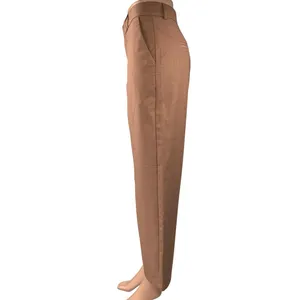 Commense Women's Brown High Waist Straight Wide Leg Trousers Dress Pants Size M thumbnail 2
