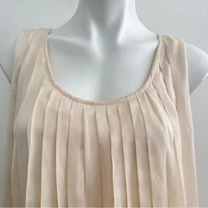 NEW Anthropologie Ryu Pleated Ruffle Babydoll Dress SMALL Sleeveless Beige/Brown thumbnail 4