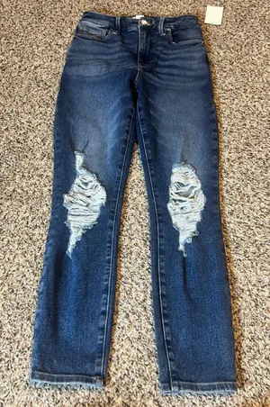 Good American‎ Good Waist Crop Skinny High Rise Jeans Distressed Blue Size 0 25 thumbnail 1