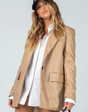 Princess Polly Jocelyn Beige Leather Blazer thumbnail 2