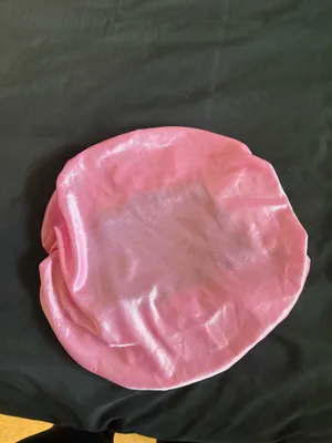 Pink Satin Hair Bonnet with Black Trim thumbnail 2