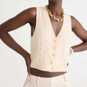 J.Crew Cashmere cropped cable-knit sweater-vest in Buttercream Size Medium thumbnail 1