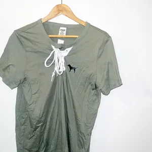 PINK Victoria’s Secret green tie front short sleeve shirt thumbnail 2