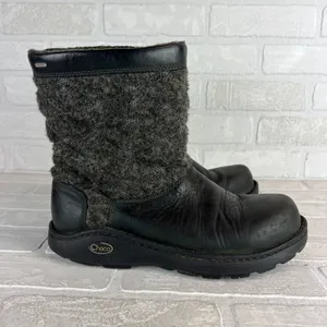 Chacos Waterproof Boots Womens 9.5 Black Gray Quilted Arbora Wool Leather Vibram thumbnail 2
