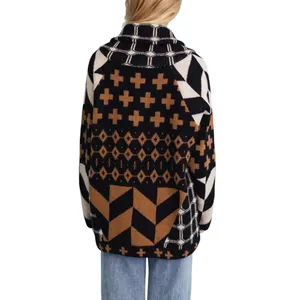 Multicolor geometric street style cardigan sweater Multiple thumbnail 2