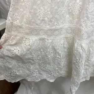 Women's white puff sleeve eyelet cutout tiered cottagecore peasant dress‎ small thumbnail 4
