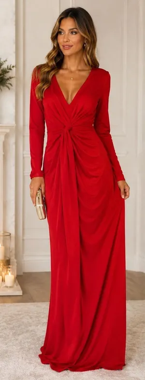 VICI Red Twist Front Maxi Dress NWT | XL | Long Sleeve Formal Evening Gown thumbnail 1