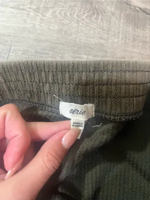 AERIE by American Eagle Groove-On Rib Velour Flare Pants in Nomad Olive thumbnail 5