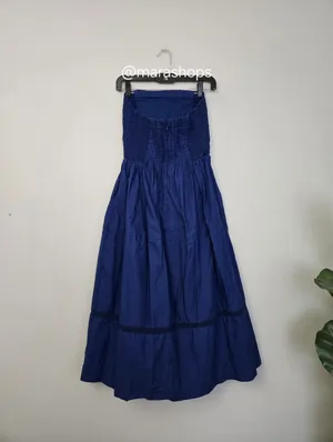 By Anthropologie Cotton Poplin Strapless Midi Dress Blue thumbnail 8