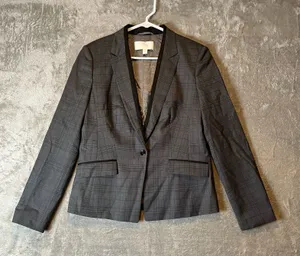 Hugo Boss Juleila Wool‎ Plaid Blazer Gray Black Size 8 thumbnail 1