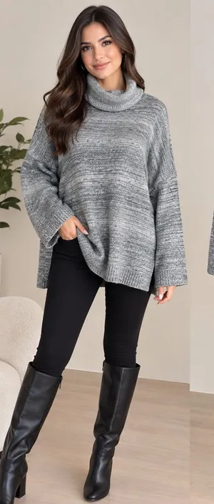Marled Gray Cowl Neck Oversized Sweater Size L thumbnail 1