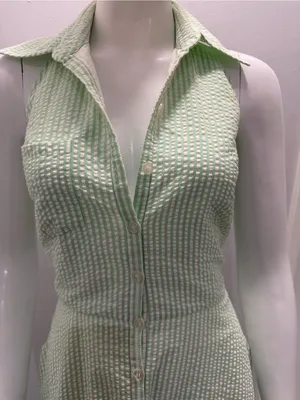 Spenser Jeremy Sleeveless Green Seersucker Button-Front Dress thumbnail 3