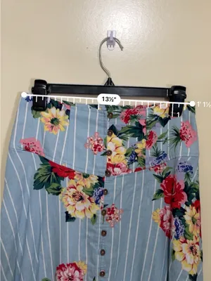 Anthropologie Maeve Blue Striped High-Low Floral Button Skirt thumbnail 6